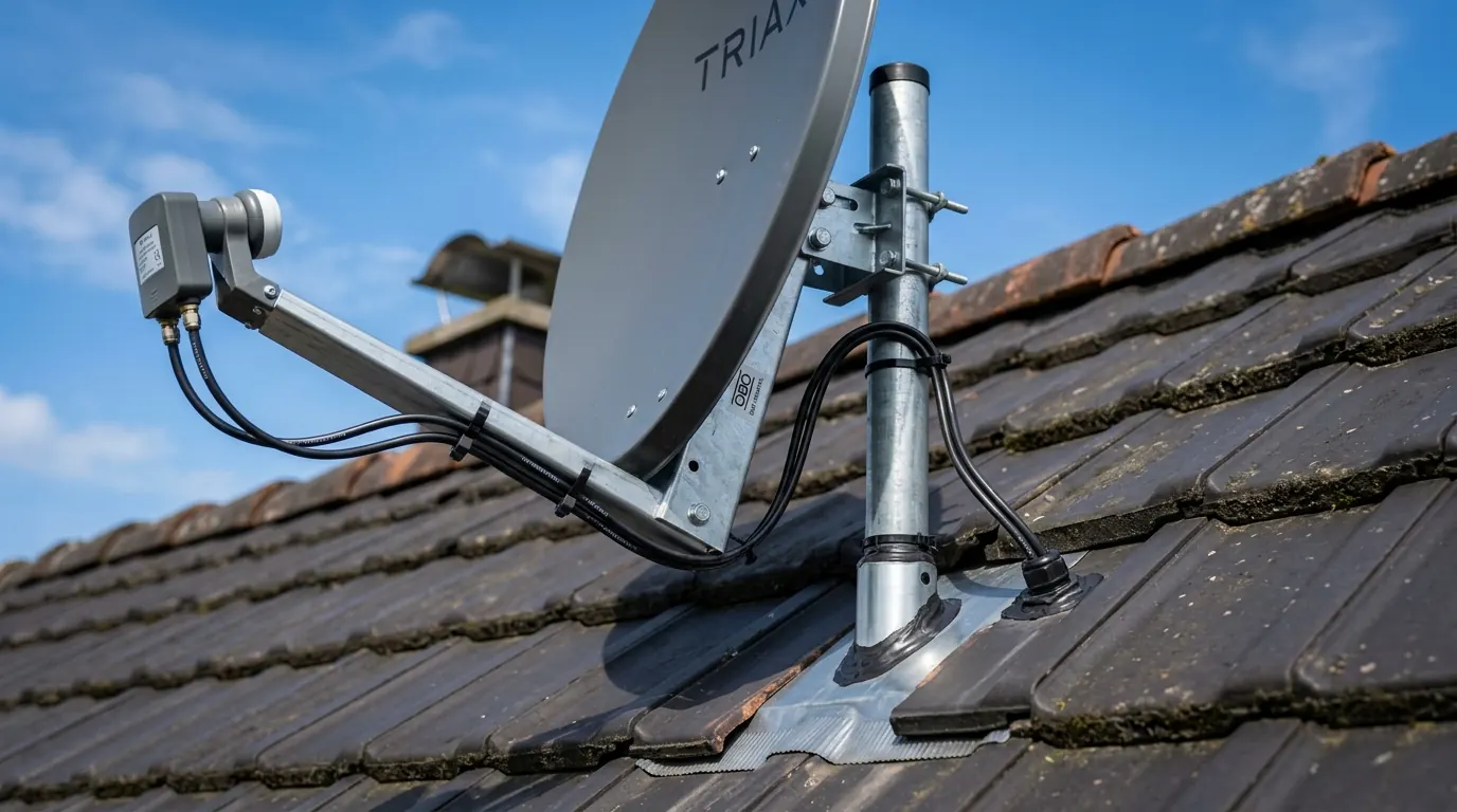 Satellitenschüssel auf modernem Hausdach Hannover